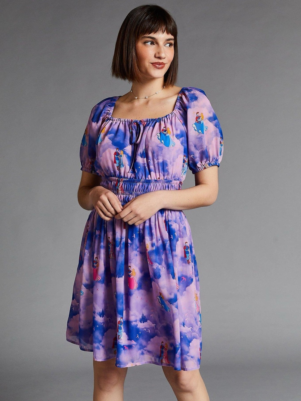 Disney BoxLunch Sleeping Beauty Aurora Pink & Blue Clouds Dress NEW Size X-Small